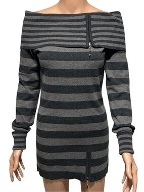 Joyce Leslie Charcoal and Black Striped Cowl Neck Sweater